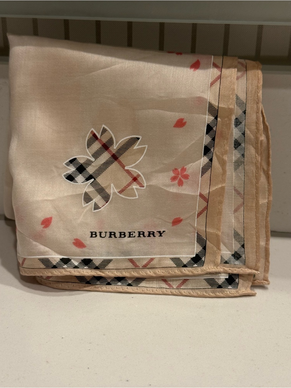Burberry Beige Silk handkerchief with Pink Floral & Classic Check